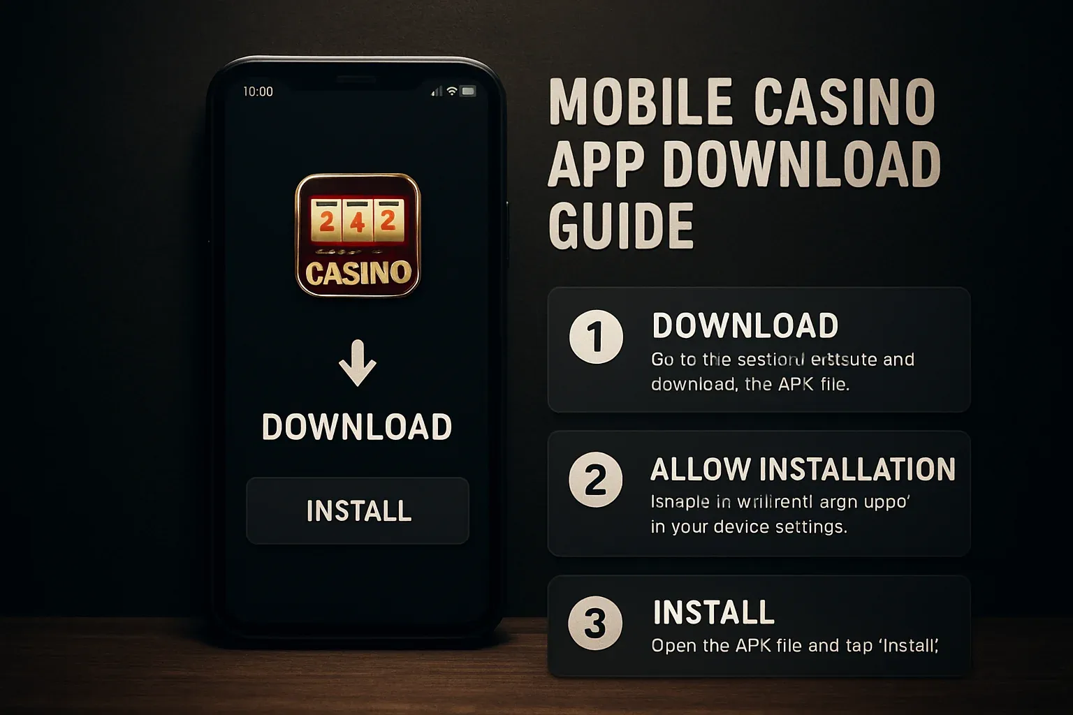 Step-by-step mobile casino app download infographic on Android APK installation