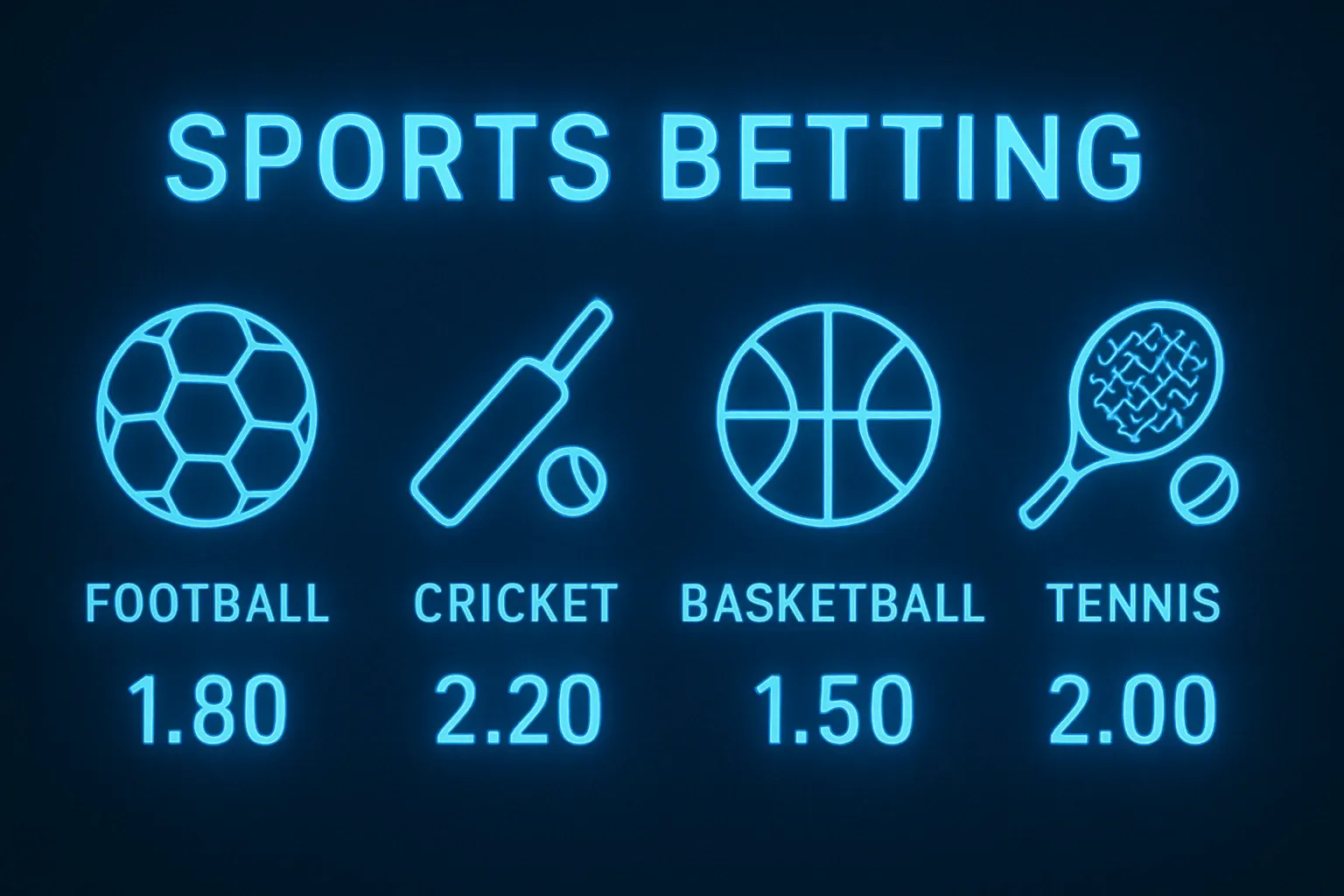 Sports betting markets display with football cricket basketball tennis icons and odds